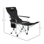 Set of 2 Folding Camping Chairs with Detachable Footrest and Cup Holder, 82x50/100x88 cm, Black