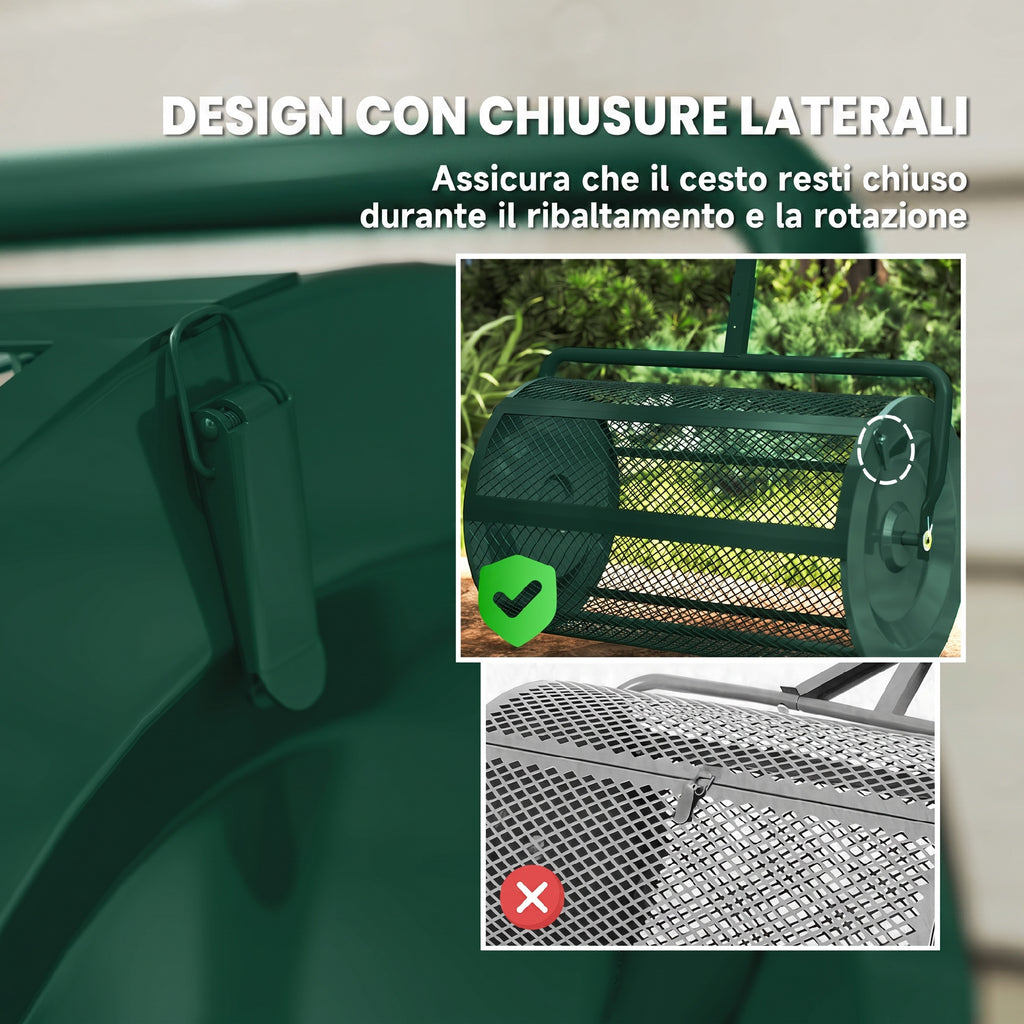 Outsunny 75L Metal Fertilizer Spreader with Adjustable T-Handle and Padded Handle, 70x40x112 cm, Green