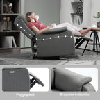 Reclining Chair with Footrest, in Linen Effect Fabric, Wood and Metal, 77x91x106 cm, Dark Grey
