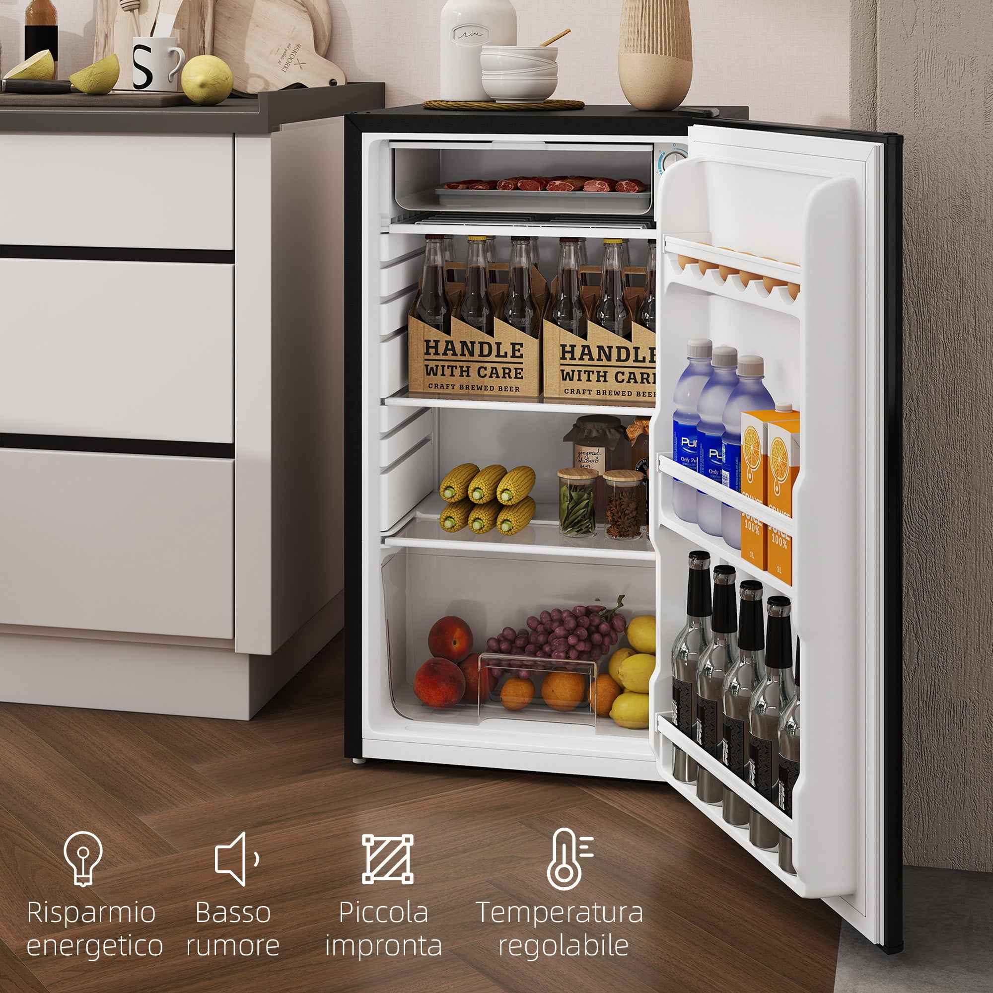 HOMCOM 91L Reversible Single-Door Small Refrigerator with Freezer and Adjustable Temperature, Black