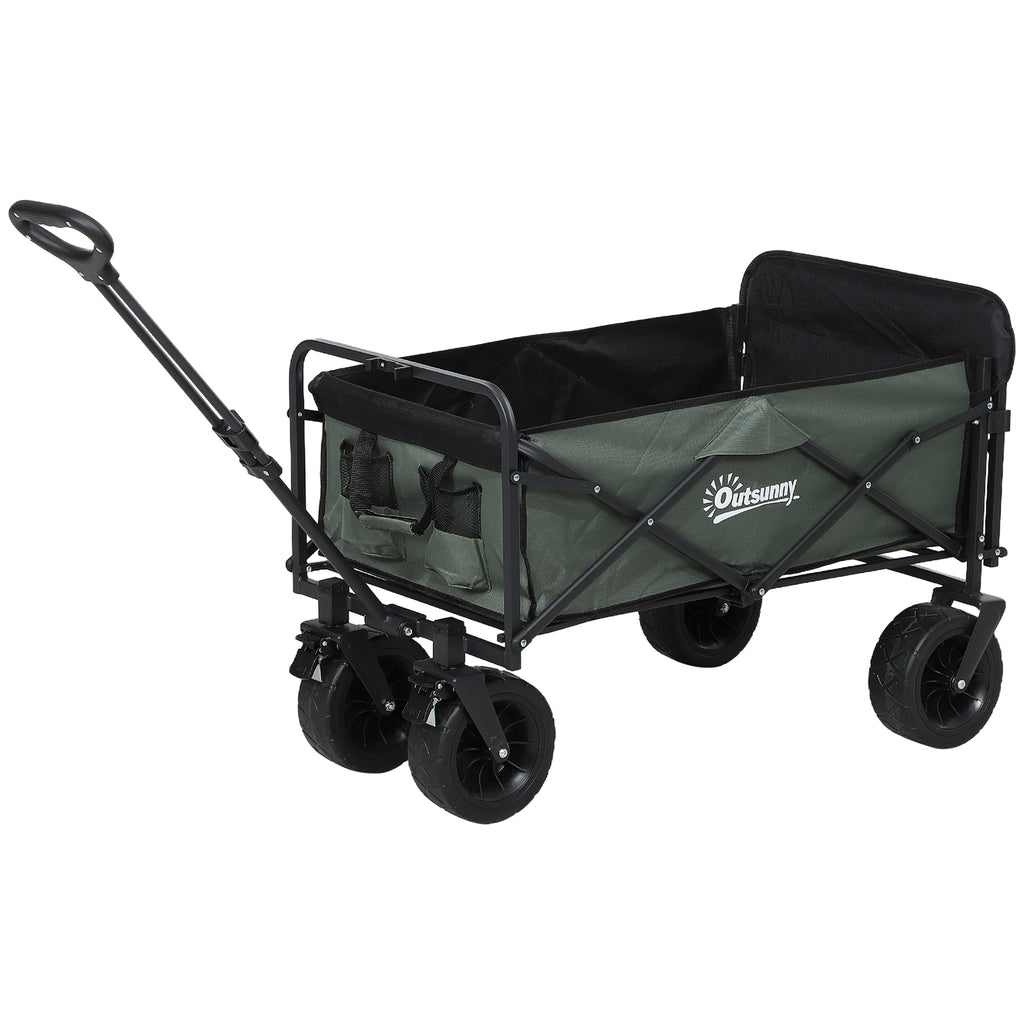 95L Folding Garden Trolley with Opening Panel, in Steel and Polyester, 125x48x78-102 cm, Green