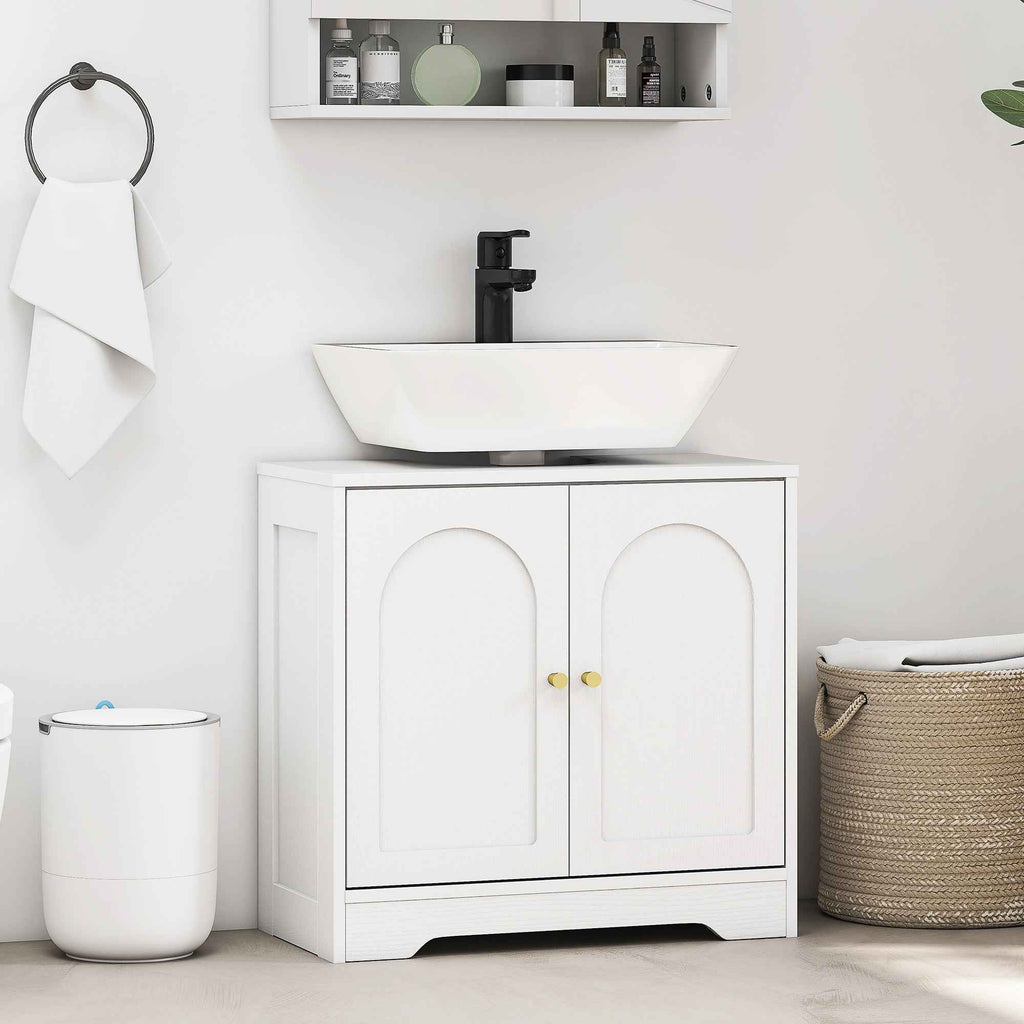HOMCOM 2-Door Bathroom Vanity Unit with 3-Tier Adjustable Shelf, Wooden, 60x30x65 cm, White