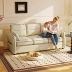 HOMCOM 3-Seater Faux Leather Sofa with Thick Padding, Side Pocket and 2 Cushions, 190x83x90 cm, Beige