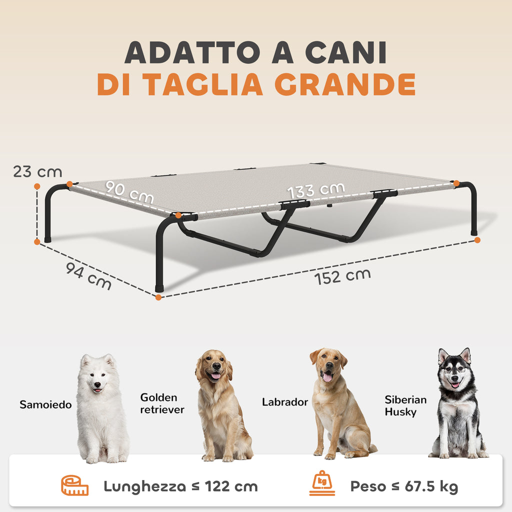 PawHut Raised Outdoor Dog Bed for Large Dogs, Made of Steel and Breathable Mesh, 152 x 94 x 23 cm, Beige