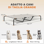 PawHut Raised Outdoor Dog Bed for Large Dogs, Made of Steel and Breathable Mesh, 152 x 94 x 23 cm, Beige
