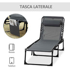 Outsunny Folding Garden Lounger with 5-Position Reclining Backrest and Cushion, 185x58x30cm, Grey