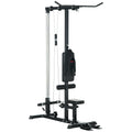 SPORTNOW Multifunctional Fitness Station with Lat Machine, Adjustable Seat and Disc Holder, Black