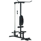 SPORTNOW Multifunctional Fitness Station with Lat Machine, Adjustable Seat and Disc Holder, Black