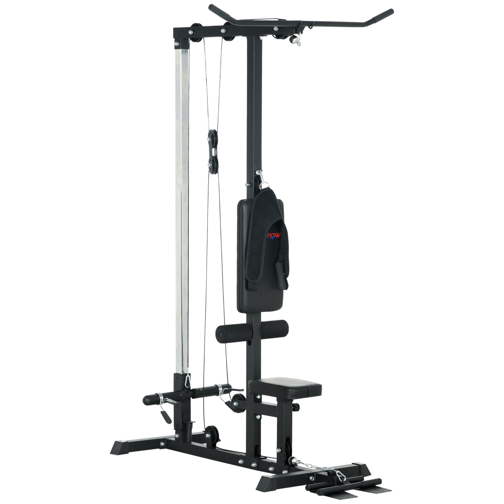 SPORTNOW Multifunctional Fitness Station with Lat Machine, Adjustable Seat and Disc Holder, Black