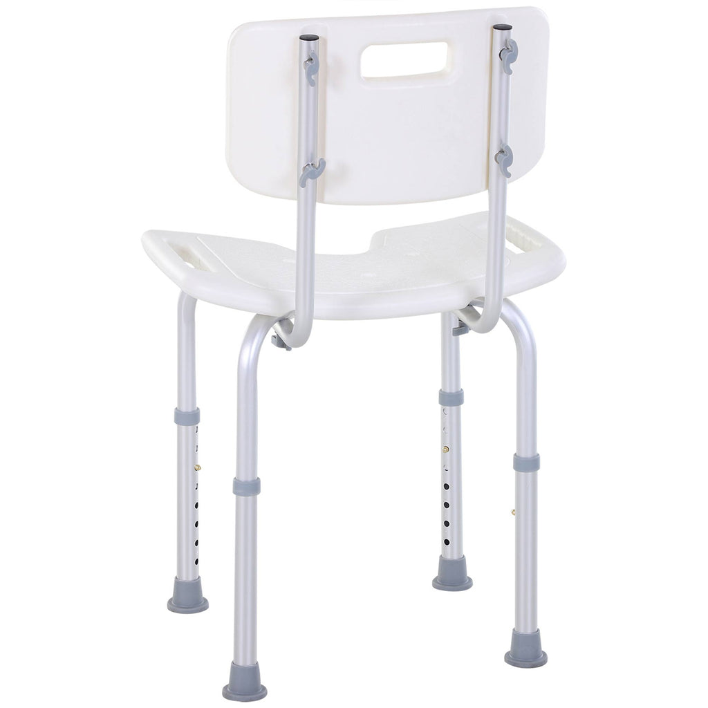 8-Level Adjustable Shower Chair with Drainage Holes, Aluminum and PE, 48x42x71-83.5 cm, White and Silver