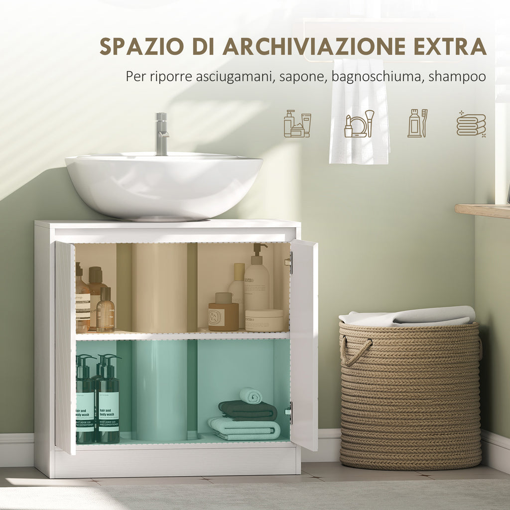 HOMCOM Bathroom Vanity Cabinet with 2 Doors, Adjustable Shelf, for Pedestal or Freestanding Sinks, 60x30x59.8 cm, White