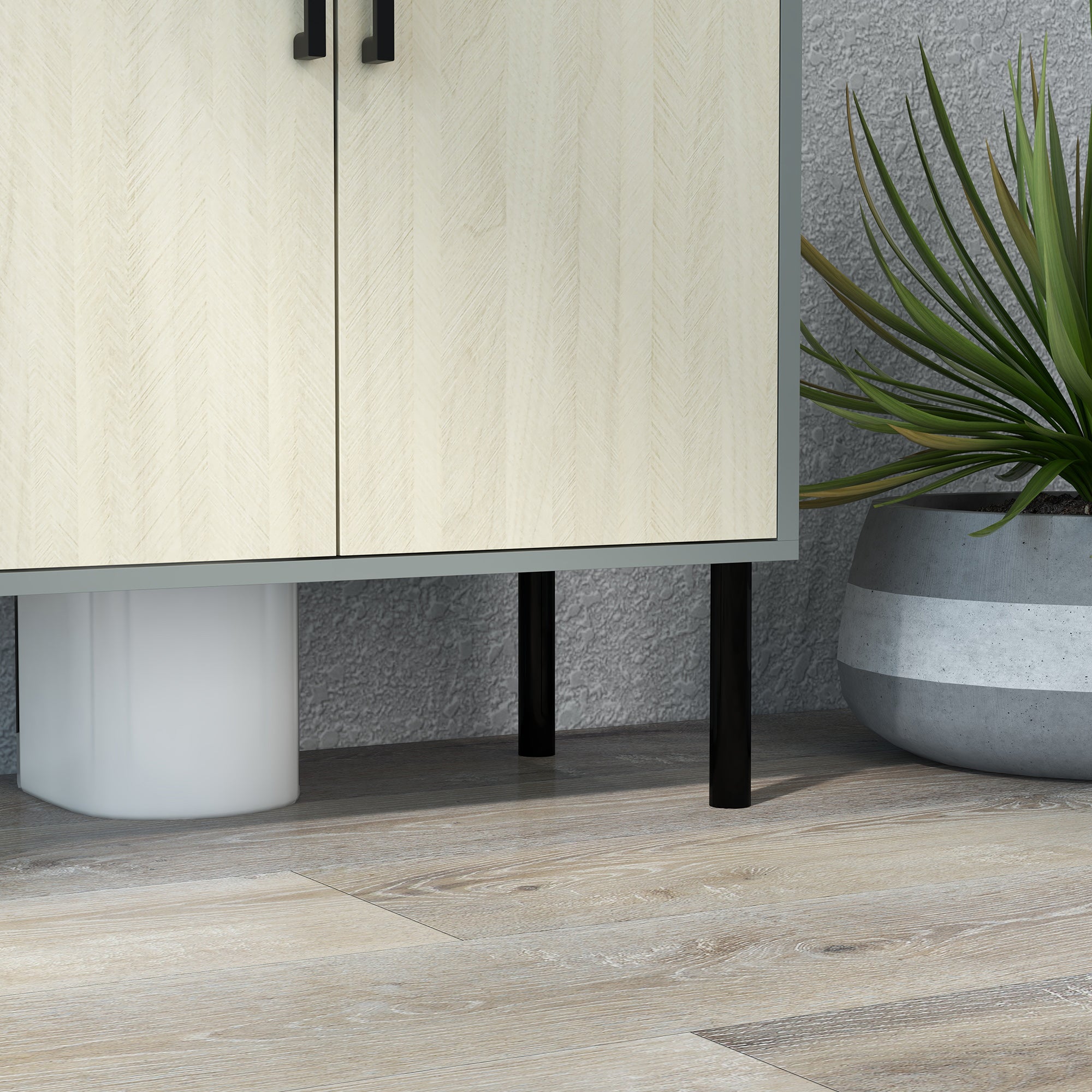 kleankin Bathroom Cabinet with Double Door and Chipboard Shelf, 60x30x60cm, Grey and Oak Color