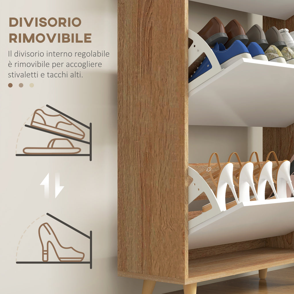 HOMCOM Space-saving 3-drawer shoe rack with adjustable shelf for 18-24 pairs of shoes, 72x24x119cm, White - Borgè