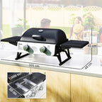 Portable Gas Grill with 2 Burners and Lid with Thermometer, Black