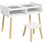 Children's Table and Stool Set, Reversible Table Top and Paper Roll, White