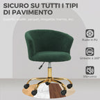Vinsetto Teddy Velvet Swivel Office Chair, Steel Frame, Adjustable Height, 120kg Load Capacity, Dark Green