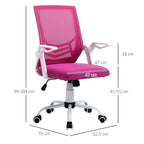 Ergonomic Office Chair with Lumbar Support, Folding Armrests, Breathable Mesh Swivel Desk Chair with Reclining Backrest and Adjustable Height, 120kg Capacity, Pink