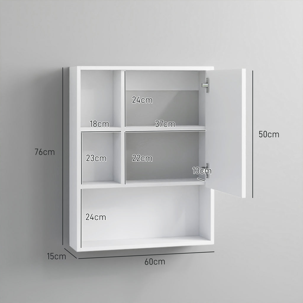 Bathroom Cabinet with Mirror, Shelves and Adjustable Shelf, Wall Mounted, 60x15x76cm, White