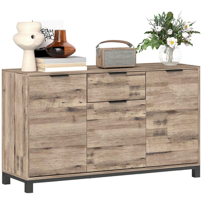 Industrial Style Sideboard with Drawer and 3 Cabinets, Brown Wood, 120x36.5x70 cm