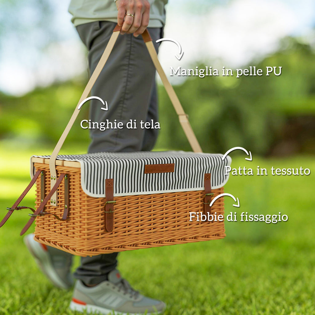 Picnic Basket for 4 People with Table and Corkscrew, Wicker, 51x33x25 cm, Light Brown