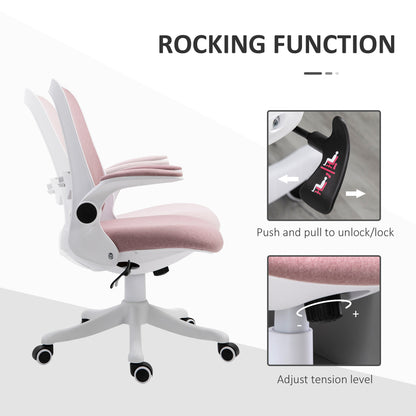 Ergonomic Office Chair with Adjustable Height, in Velvet Effect Fabric, 62.5x60x94-104 cm, White and Pink