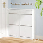 Slim Wooden Shoe Rack with 4 Flap Drawers and 2 Sliding Drawers, 98x19.2x95.3 cm, White