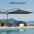 Garden Umbrella with Arm 3.6x3.9 m 360° Swivel and Tilting, Crank Opening, Gray