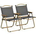 Set of 2 Folding Outdoor Chairs with Armrests in Oxford Fabric and Steel, Gray