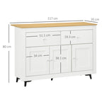 HOMCOM Wooden Buffet Sideboard with 2 Drawers and 2 Cabinets, 117x35x80 cm, White and Wood Color