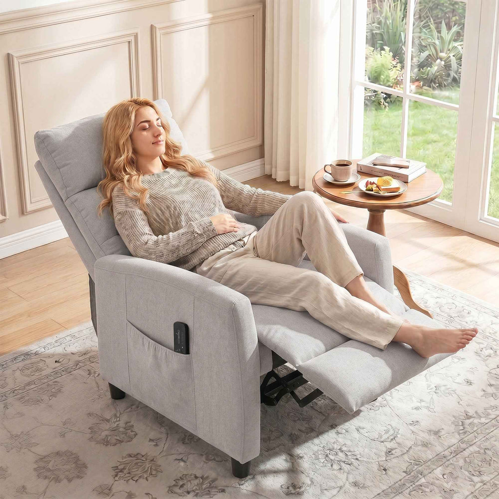 HOMCOM 160° Reclining Massage Chair with Footrest and Remote Control, 66x91x108 cm, Light Grey Chenille