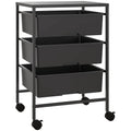 HOMCOM Multipurpose Trolley with 3 Removable Baskets and Wheels for Kitchen and Office in Steel and PP, Black
