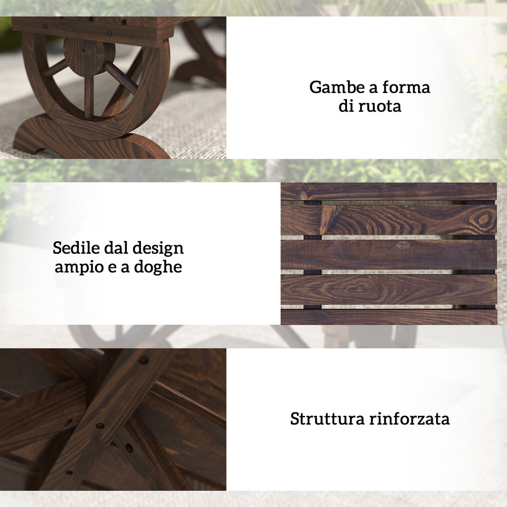 Outsunny 2-Seater Garden Bench with Wheel Design, Outdoor Slatted Fir Wood Bench, Patio and Backyard Terrace Bench, 98x50x39.5 cm, Brown
