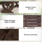 Outsunny 2-Seater Garden Bench with Wheel Design, Outdoor Slatted Fir Wood Bench, Patio and Backyard Terrace Bench, 98x50x39.5 cm, Brown