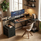 Corner Gaming Desk with Charging Hub, LED Lights and Monitor Stand, Wood and Steel, 192.5x80x86.5 cm, Black