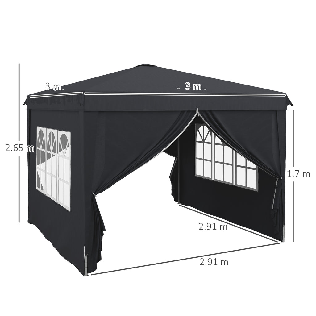 Outsunny Gazebo 3x3 with adjustable height with drainage holes and transport bag, metal, gray - Borgè