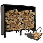 Indoor and Outdoor Metal Log Holder with Firewood Holder and Cover, 120x36x99 cm, Black