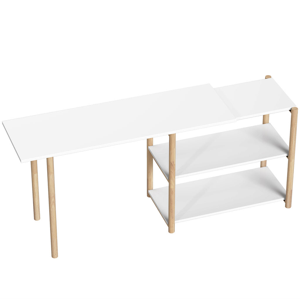 HOMCOM Folding Computer Desk, Space-Saving Writing Desk with Shelves and Bamboo Frame