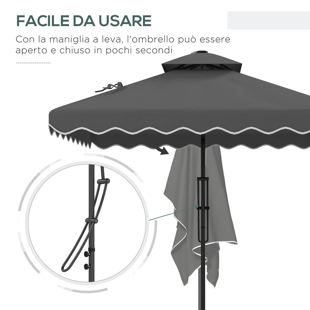 Cantilever Umbrella with Double Roof, Crank Opening and Cross Base, 2.5x2.5m, Grey