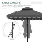 Cantilever Umbrella with Double Roof, Crank Opening and Cross Base, 2.5x2.5m, Grey