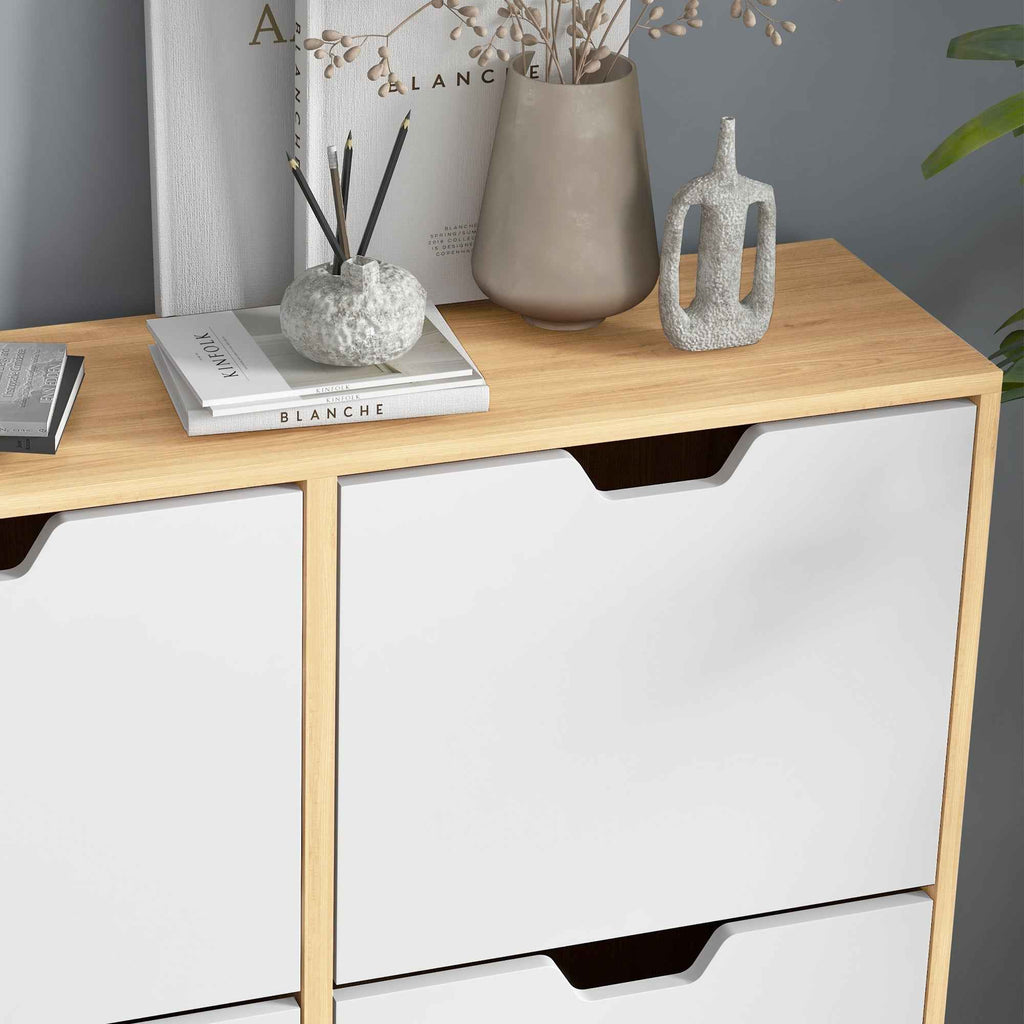 HOMCOM Chipboard and Pine Shoe Rack with 4 Drawers and 2 Adjustable Shelves for Each Drawer, 95x26x95 cm