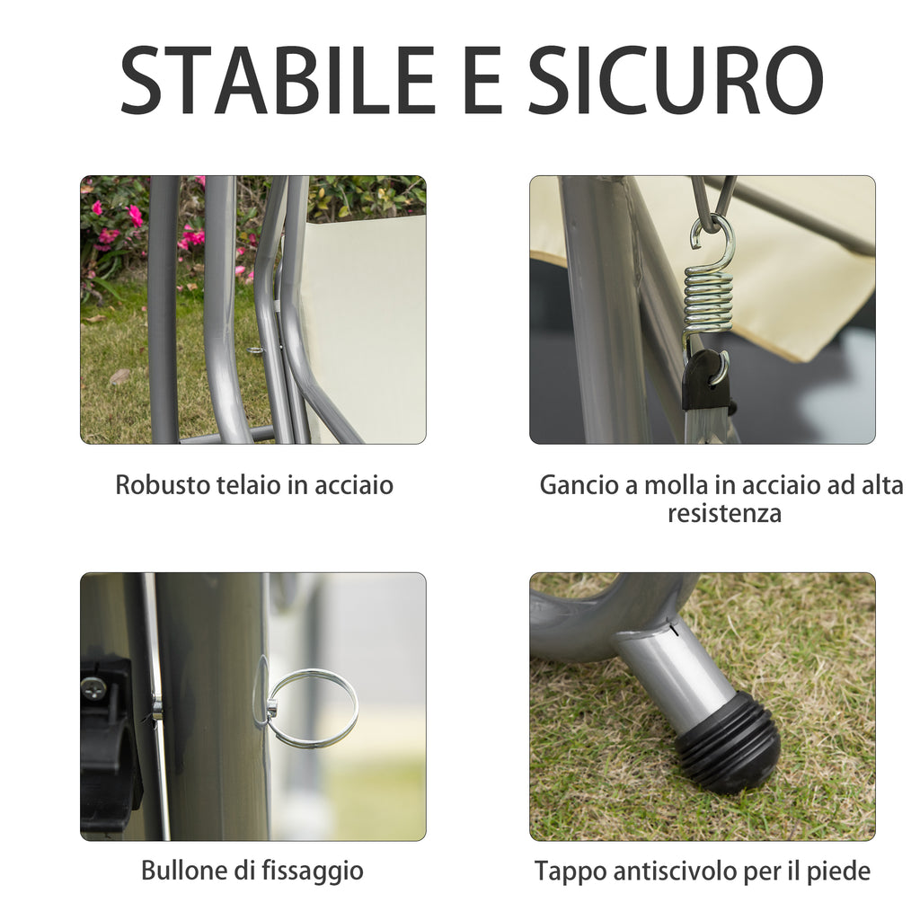 Outsunny 3-Seater Swing Garden Bed with Adjustable Roof and 2 Cup Holders, 200x120x164 cm, Cream - Borgè