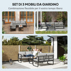 3-Piece Outdoor Set with 3-Seater Convertible Sofa, 2-Seater Sofa and Outdoor Coffee Table, Gray and Black