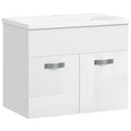 Wall-hung Bathroom Cabinet with Sink, 2-Door Cabinet with Soft-Close Hinges, 61x40x50cm, Glossy White