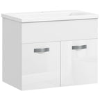 Wall-hung Bathroom Cabinet with Sink, 2-Door Cabinet with Soft-Close Hinges, 61x40x50cm, Glossy White