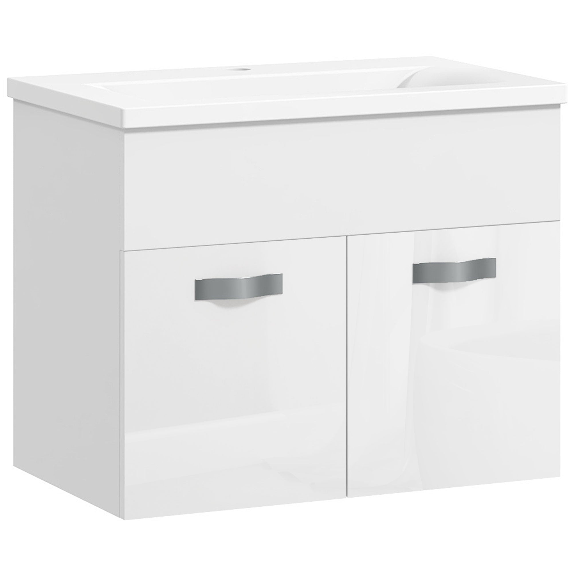 Wall-hung Bathroom Cabinet with Sink, 2-Door Cabinet with Soft-Close Hinges, 61x40x50cm, Glossy White