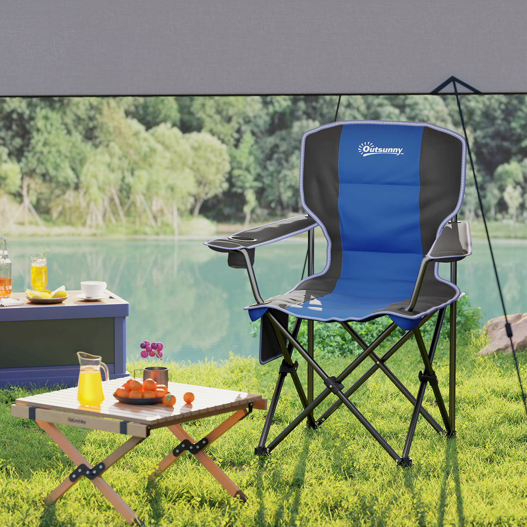 Folding Camping Chair with Pocket and Cup Holder with Carrying Bag, Blue