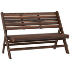 Outsunny 2-Seater Folding Garden Bench with Slatted Pine Wood, 122x63x83 cm, Carbonized