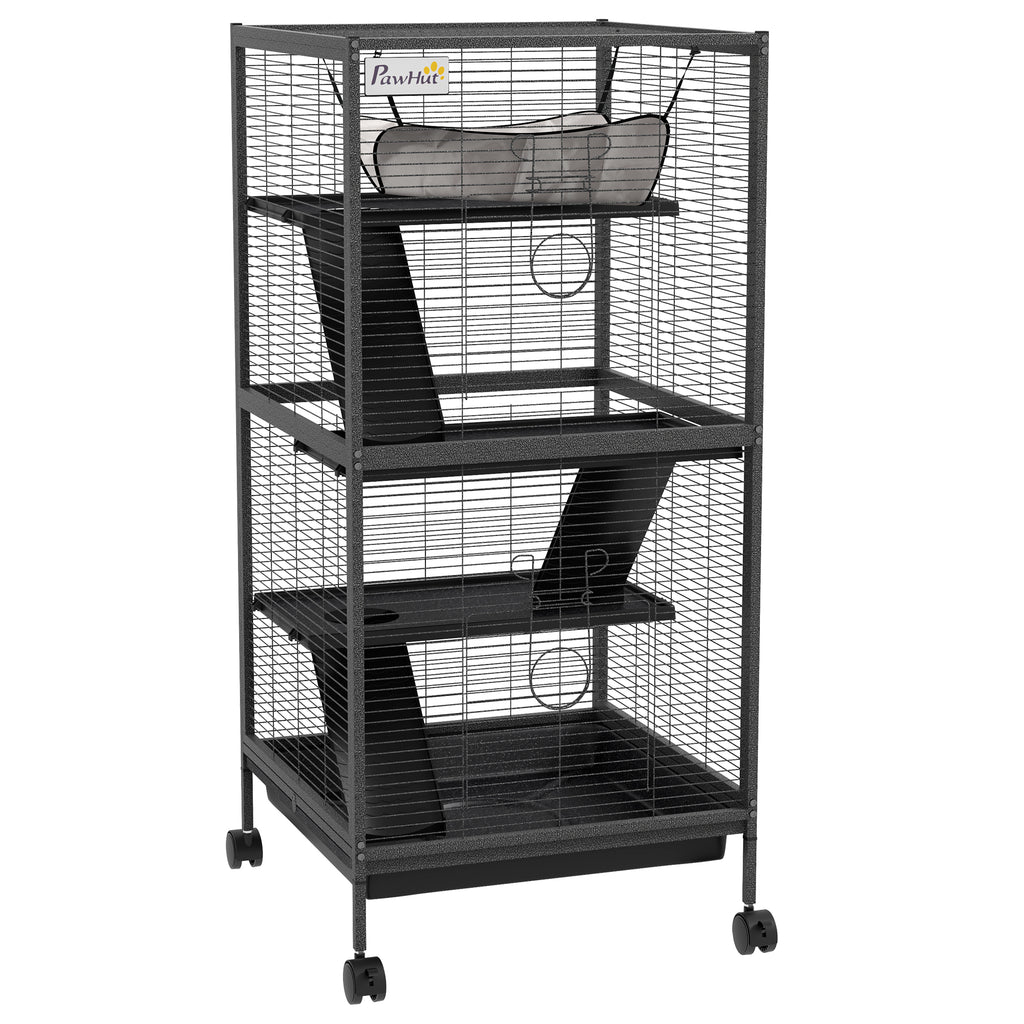 Steel Guinea Pig and Chinchilla Cage with 3 Levels, Wheels and Removable Tray, Grey