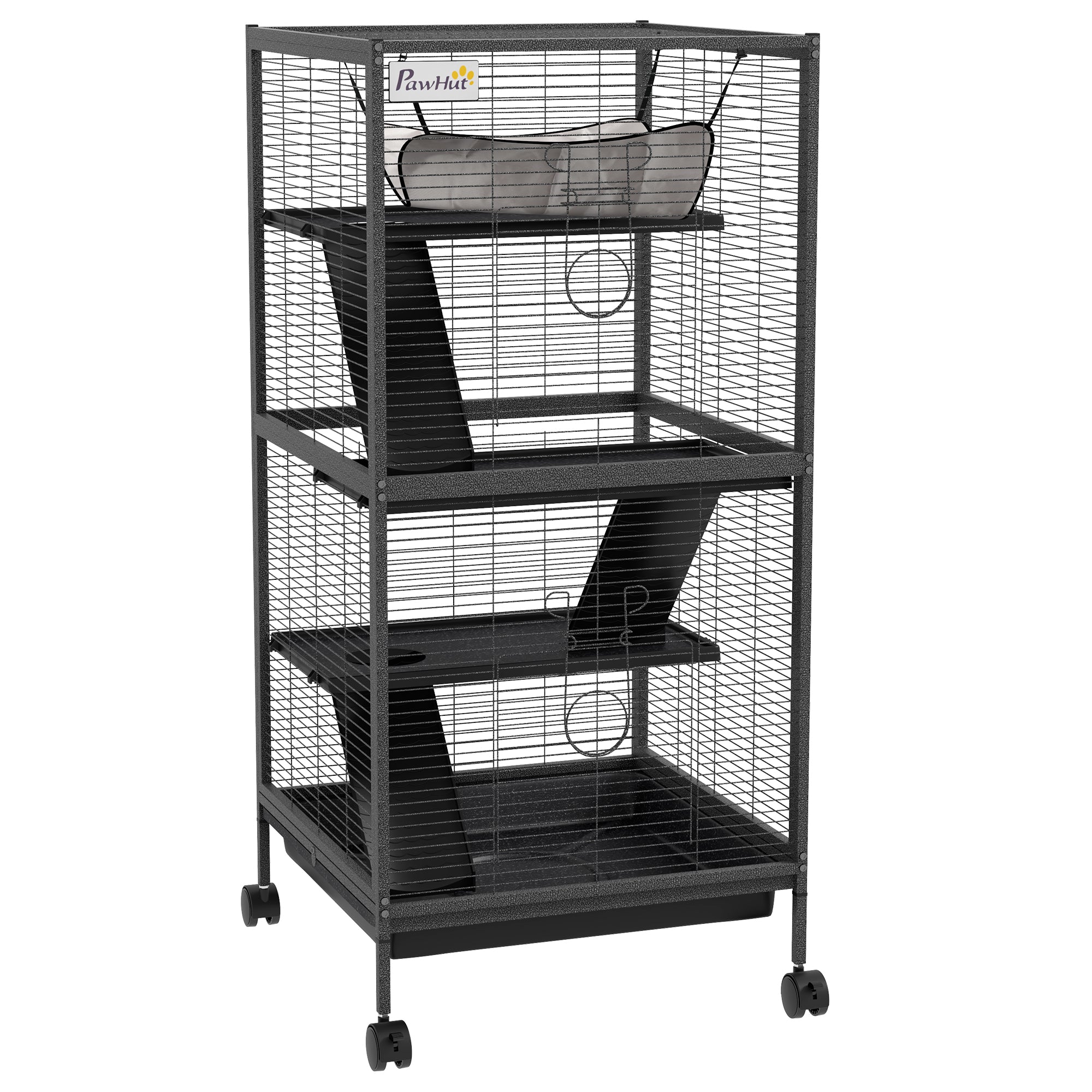 Steel Guinea Pig and Chinchilla Cage with 3 Levels, Wheels and Removable Tray, Grey