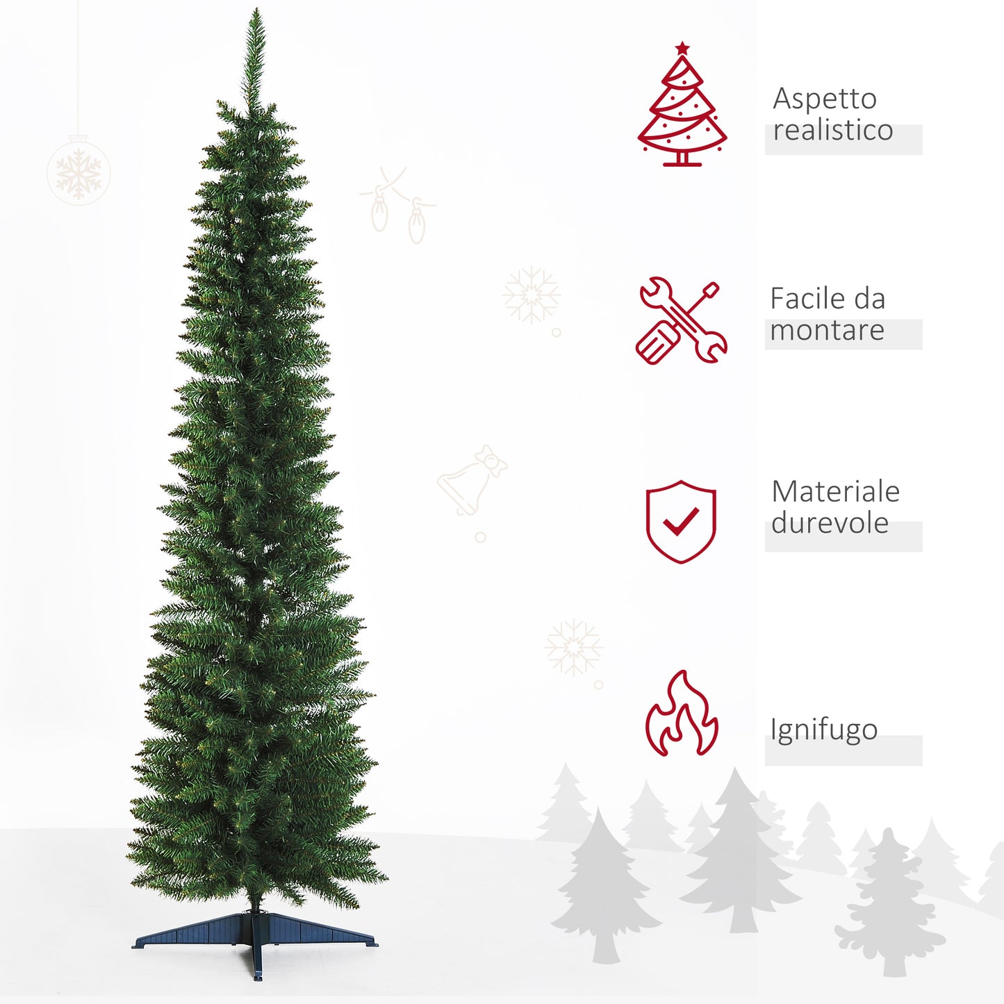 CHRISTMAS TREE -  Artificial Christmas Tree 210 cm with Realistic Branches, Tall and Narrow Christmas Tree with Plastic Base, Green